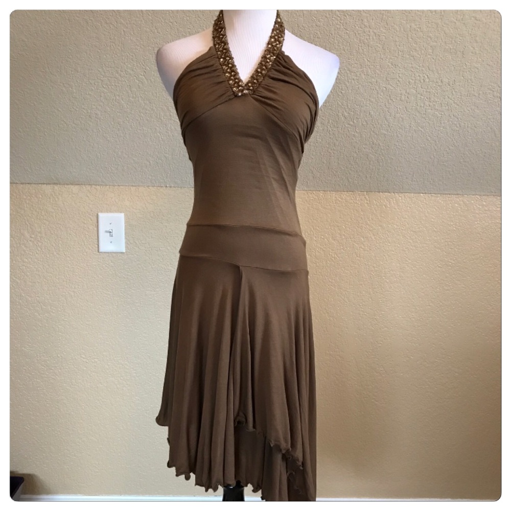 Stunning ‘To The Max’ Brown Beaded Halter Dress!
